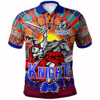 knights-rugby-polo-shirt-custom-indigenous-knights-with-rugby-ball-and-sun-watercolor-dot-painting-polo-shirt