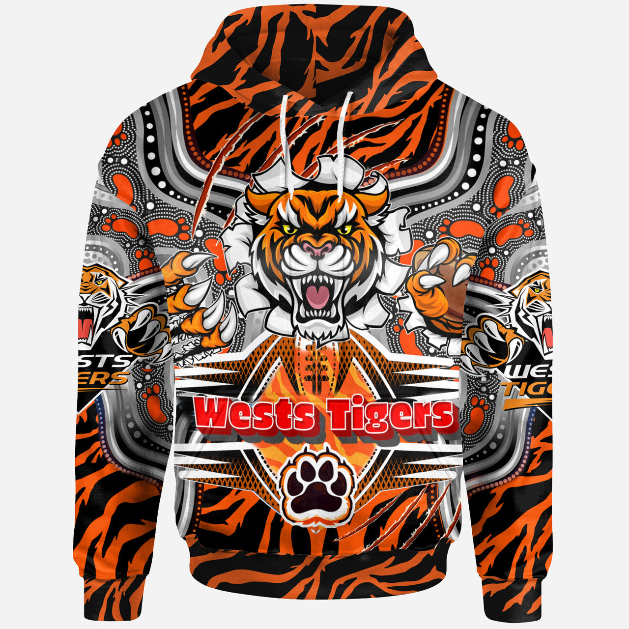 Western Suburbs Balmain Wests Tigers Rugby Aboriginal Hoodie - Custom Indigenous Super Wests Tigers Scratch Style RLT13