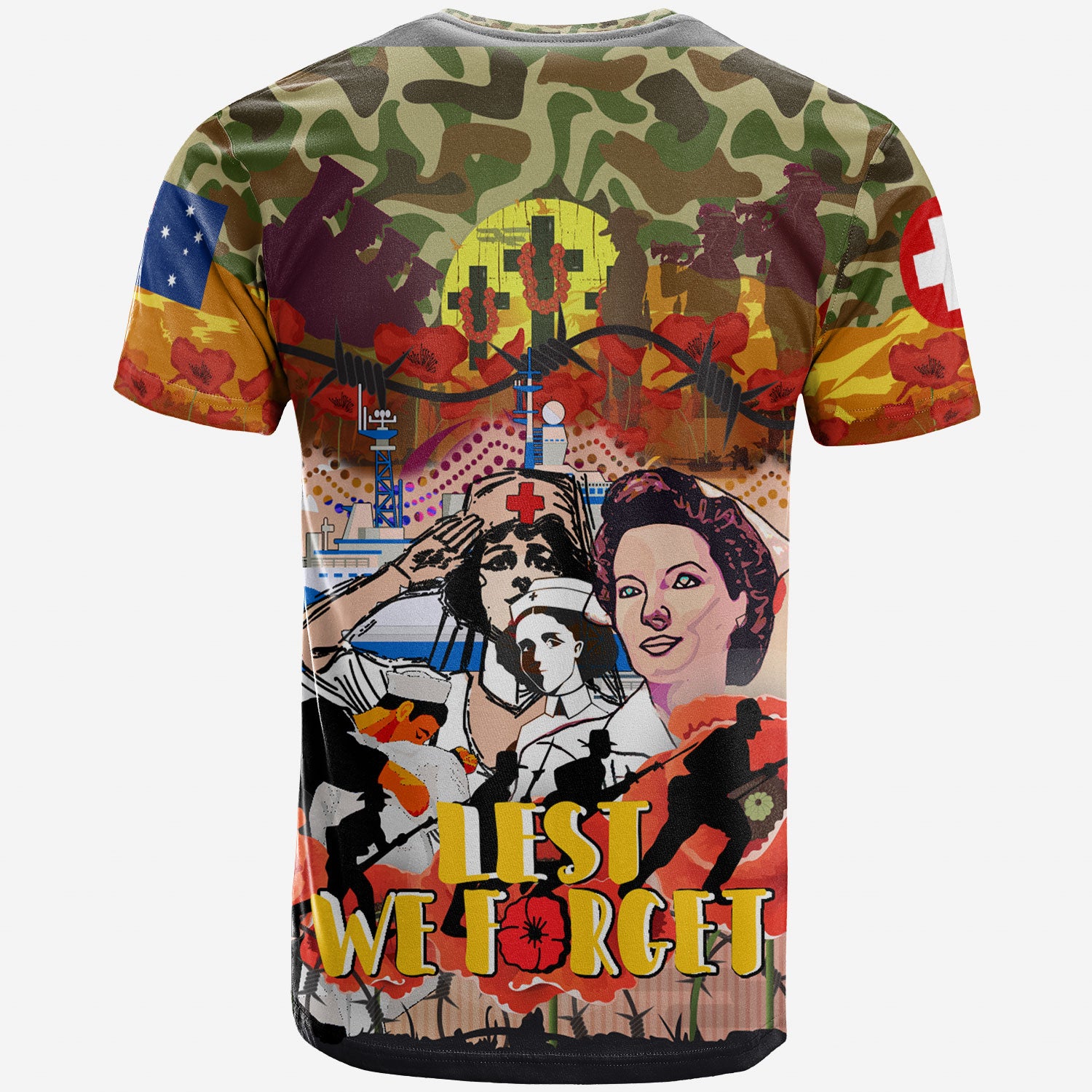 Royal Australian Army Medical Corps T-shirt - Custom Nurses at War Lest We Forget Poppy Anzac Commemoration T-shirt