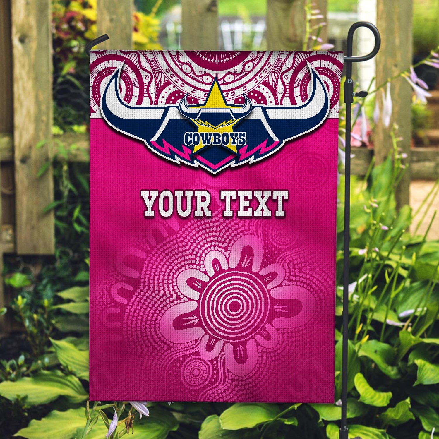 custom-personalised-cowboys-rugby-flag-aboriginal-pattern-pink-version