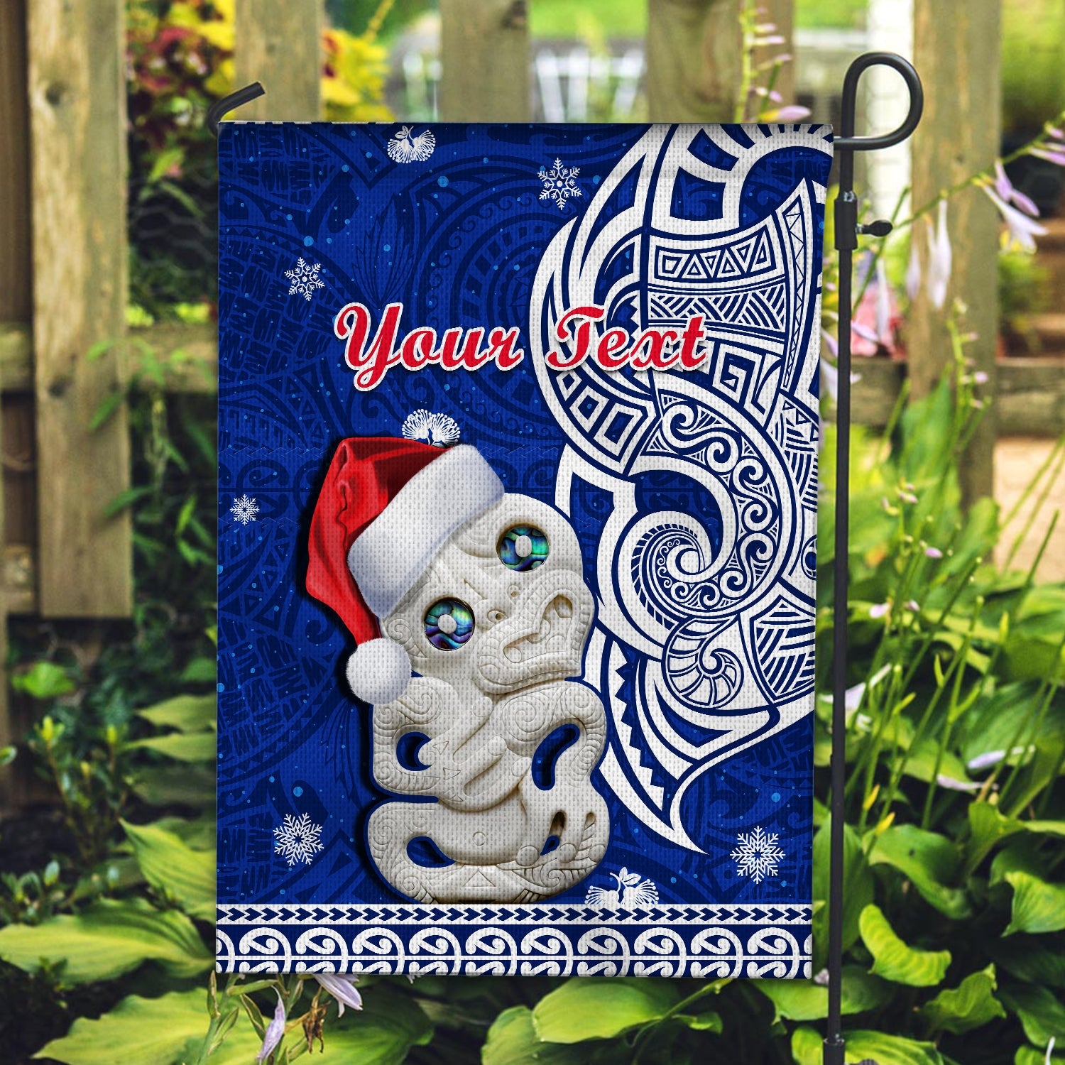 custom-personalised-new-zealand-christmas-flag-hei-tiki-blue-pohutukawa-meri-kirihimete