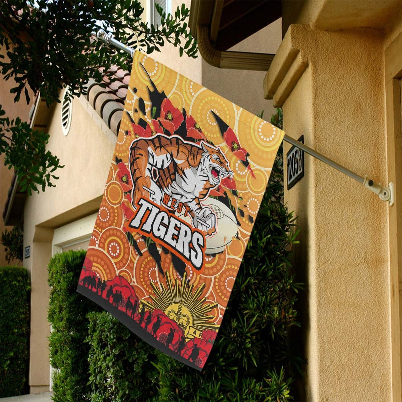 tigers-rugby-anzac-aboriginal-flag-tigers-rugby-with-remembrance-day-poppy-flower-flag