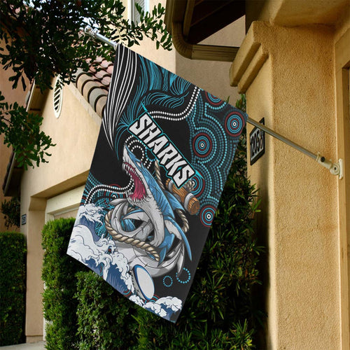 shark-rugby-flag-impetuous-sharks-with-rugby-ball-and-aboriginal-dot-painting-art