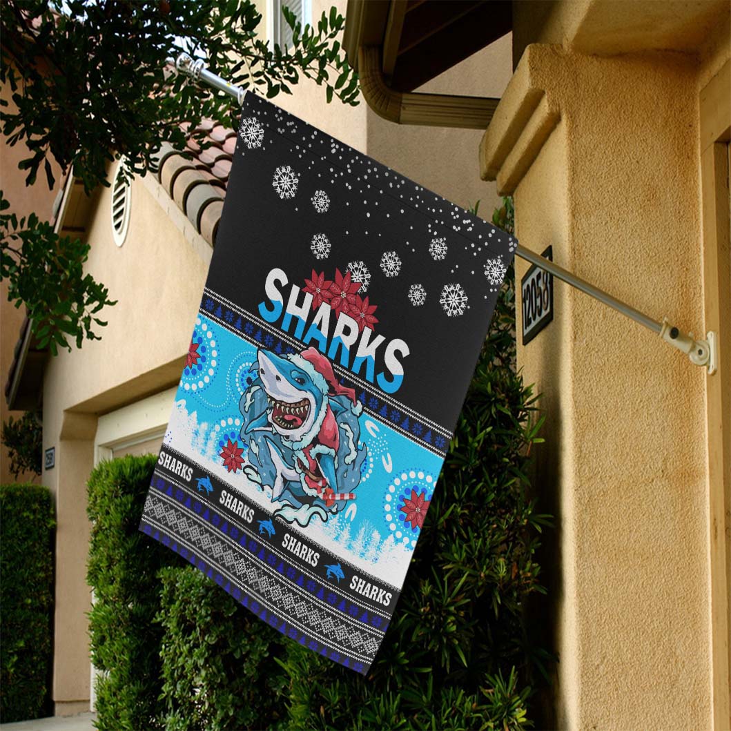 sharks-rugby-christmas-flag-sharks-ugly-christmas-and-aboriginal-patterns-flag