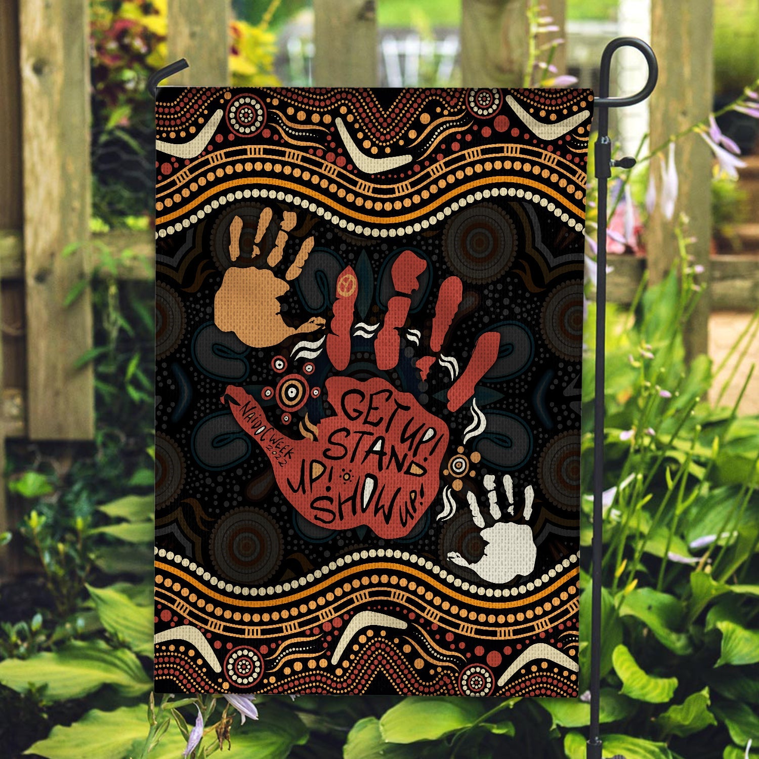 NAIDOC Week 2022 Garden Flag Aboriginal Art Hand Stencils LT7