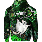 australian-astrology-zip-up-and-pullover-hoodie-gemini-sugar-glider-zodiac-aboriginal-vibes-green