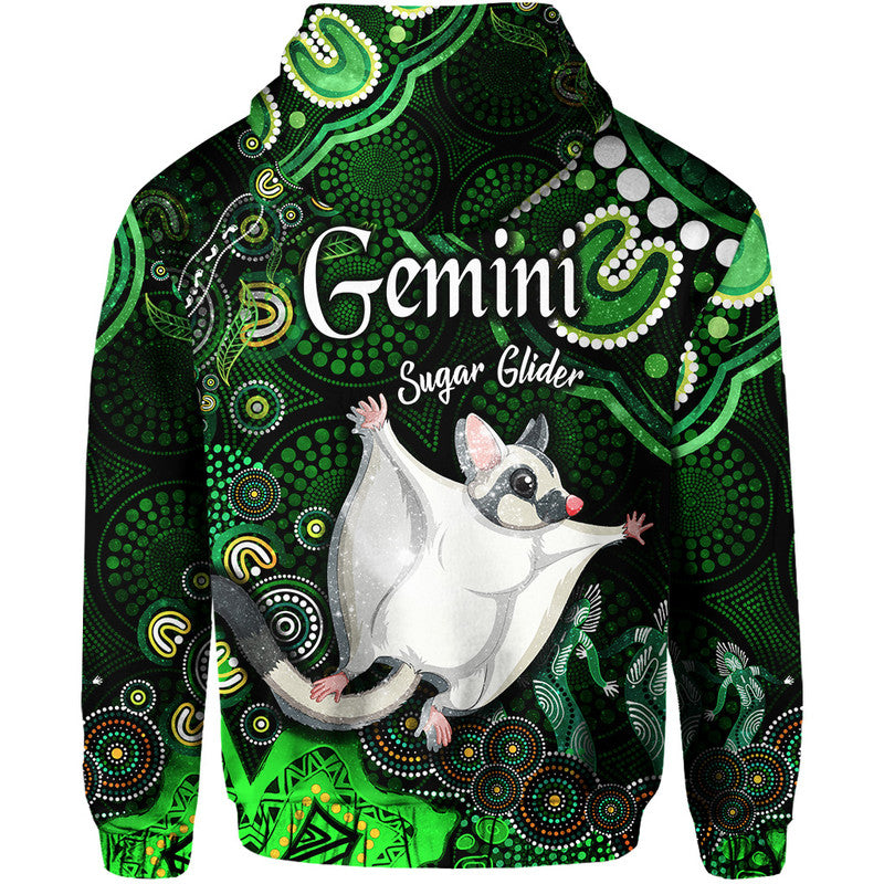 australian-astrology-zip-up-and-pullover-hoodie-gemini-sugar-glider-zodiac-aboriginal-vibes-green