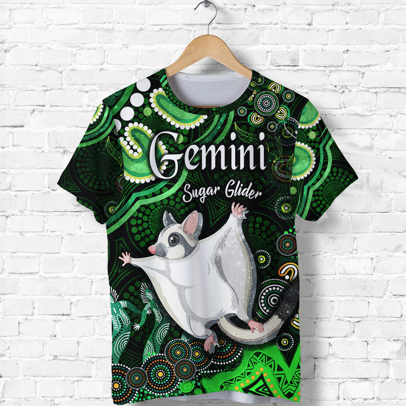 australian-astrology-t-shirt-gemini-sugar-glider-zodiac-aboriginal-vibes-green