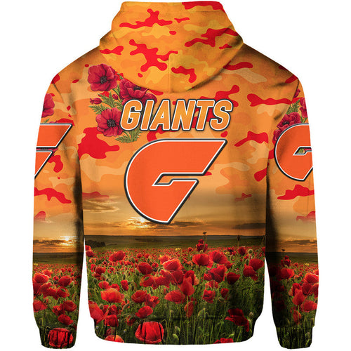 Greater Western Sydney Giants ANZAC Zip Up And Pullover Hoodie Poppy Vibes LT8
