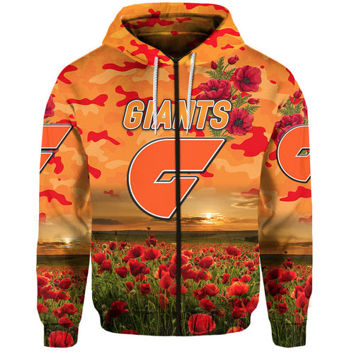 Greater Western Sydney Giants ANZAC Zip Up And Pullover Hoodie Poppy Vibes LT8