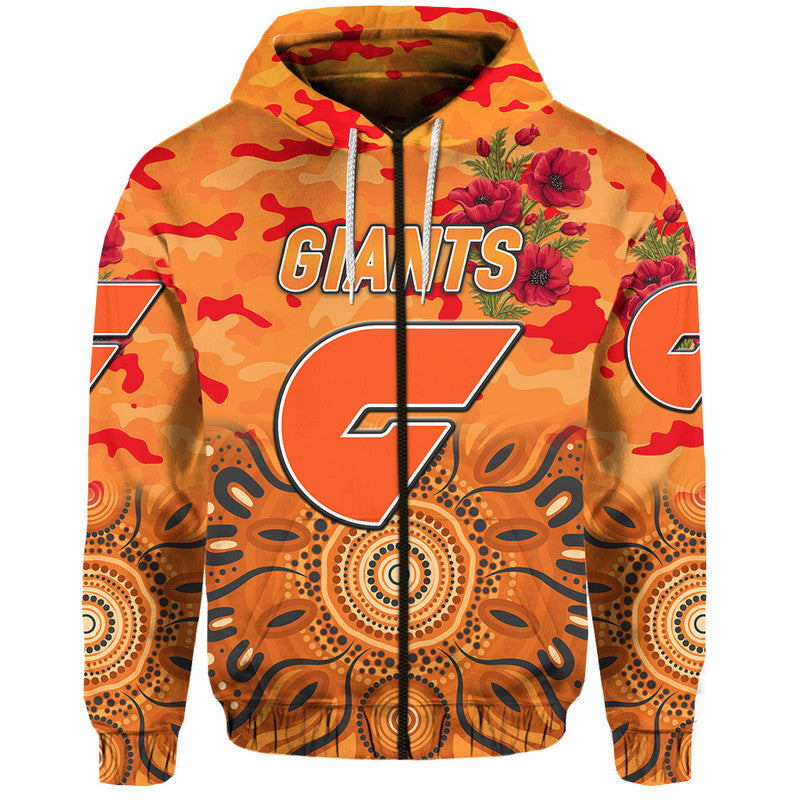 (Custom Personalised) Greater Western Sydney Giants ANZAC Zip Up And Pullover Hoodie Indigenous Vibes LT8