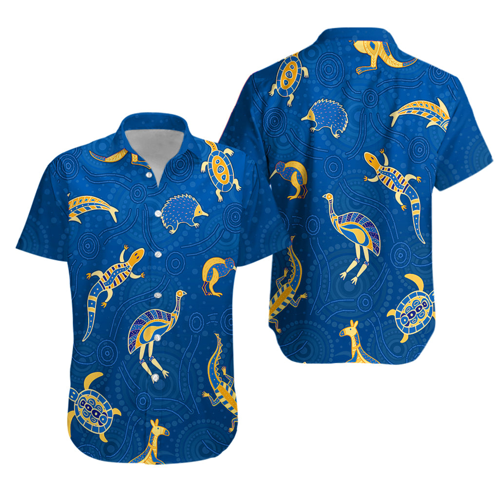 Aboriginal Art Hawaiian Shirt Animals Australia Version Blue - Vibe Hoodie