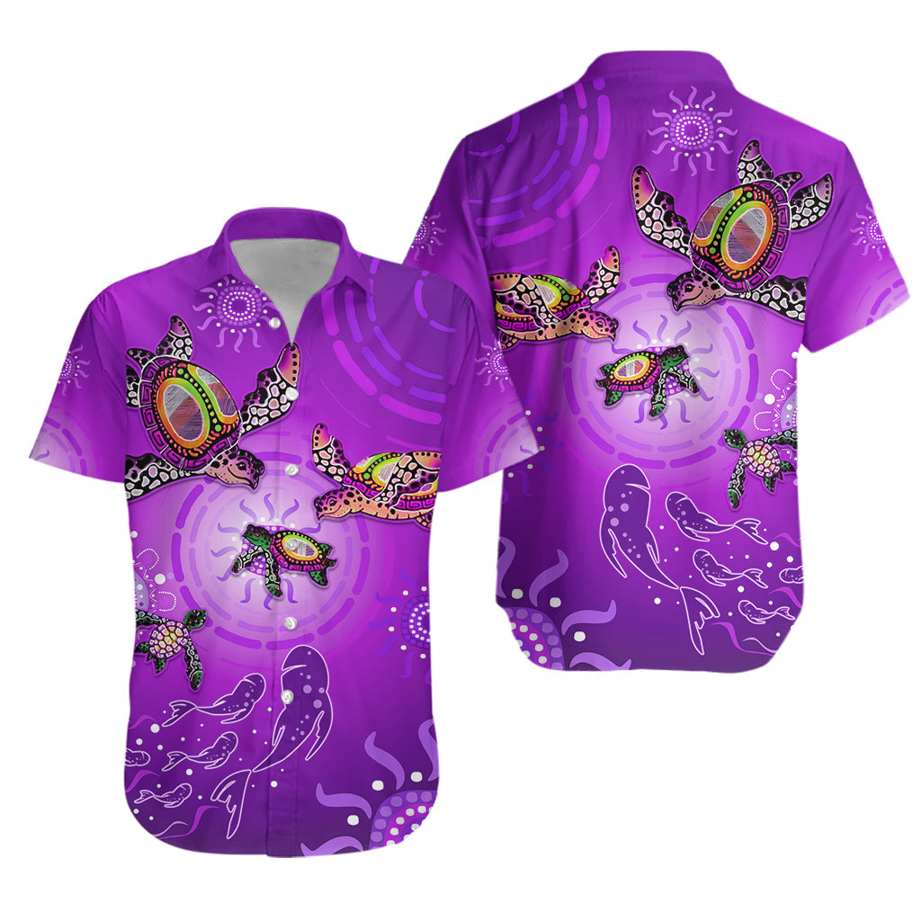Australian Aboriginal Hawaiian Shirt Happy Turtle Family Version Purple - Vibe Hoodie