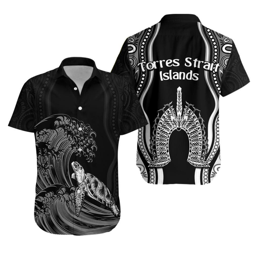 Torres Strait Islands Hawaiian Shirt The Dhari Mix Aboriginal Turtle Version Black - Vibe Hoodie
