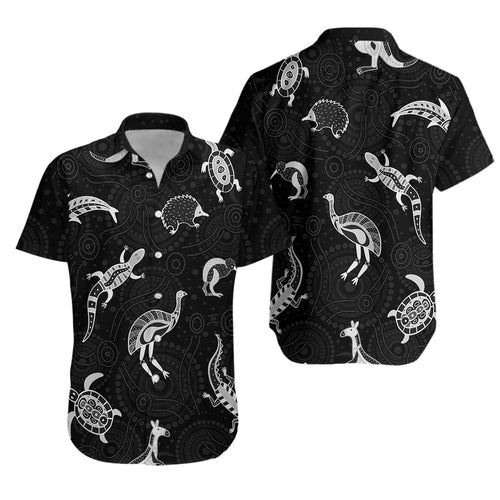 Aboriginal Art Hawaiian Shirt Animals Australia Version Black - Vibe Hoodie