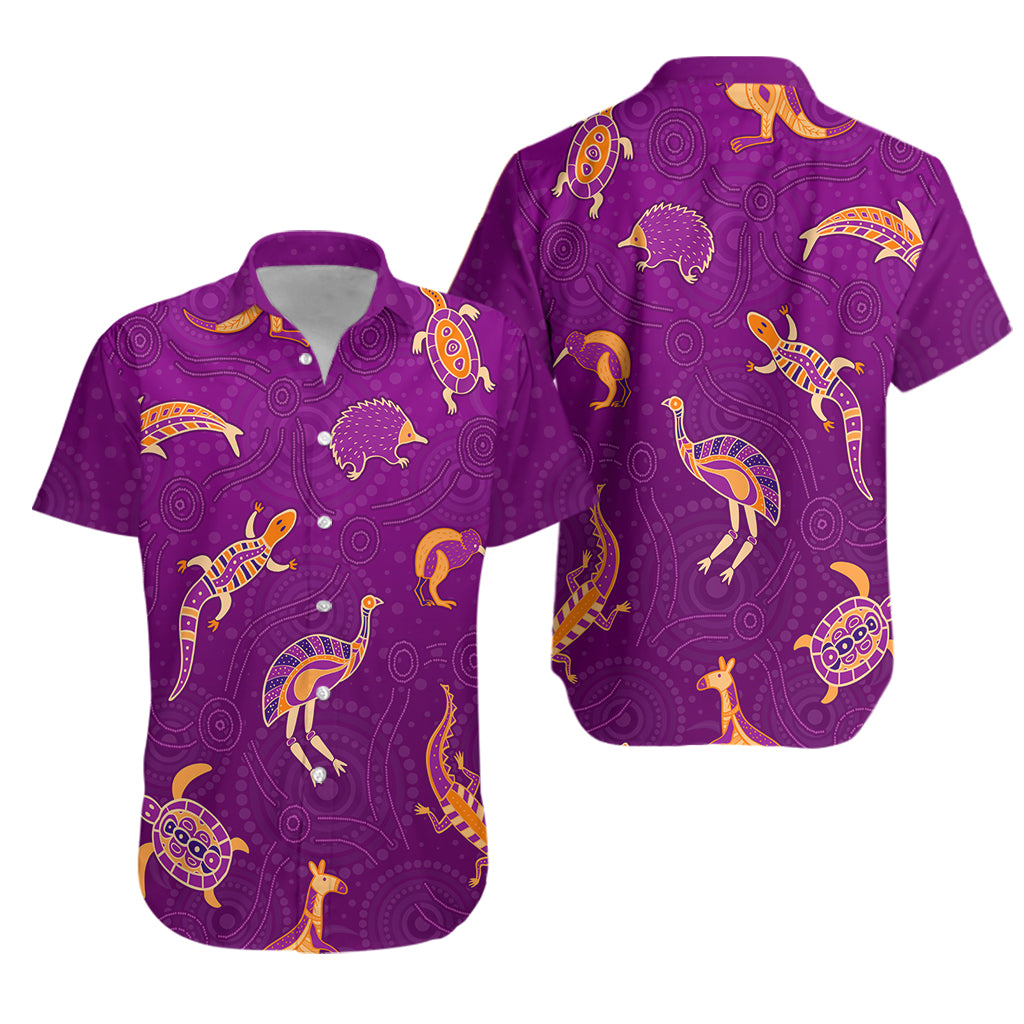 Aboriginal Art Hawaiian Shirt Animals Australia Version Purple - Vibe Hoodie
