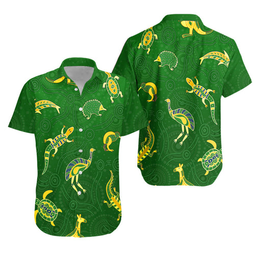 Aboriginal Art Hawaiian Shirt Animals Australia Version Green - Vibe Hoodie