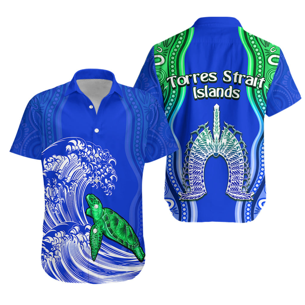 Torres Strait Islands Hawaiian Shirt The Dhari Mix Aboriginal Turtle Version Blue - Vibe Hoodie