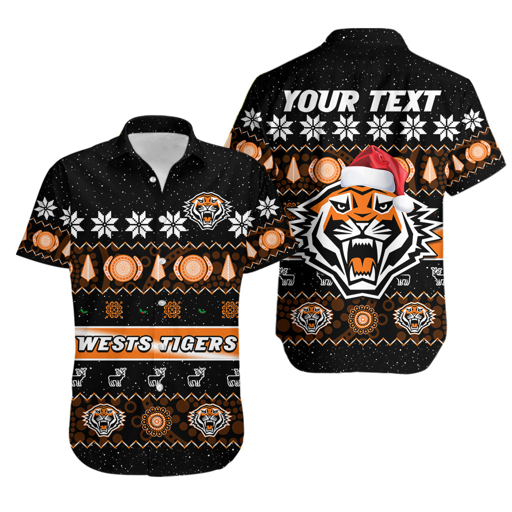 custom-personalised-wests-tigers-christmas-hawaiian-shirt-aboriginal-art-merry-xmas
