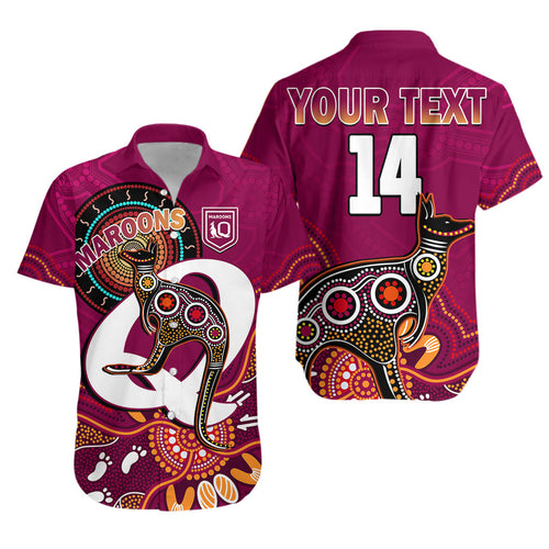custom-text-and-number-maroons-rugby-hawaiian-shirt-queensland-kangaroo-aboriginal-dot-paintings