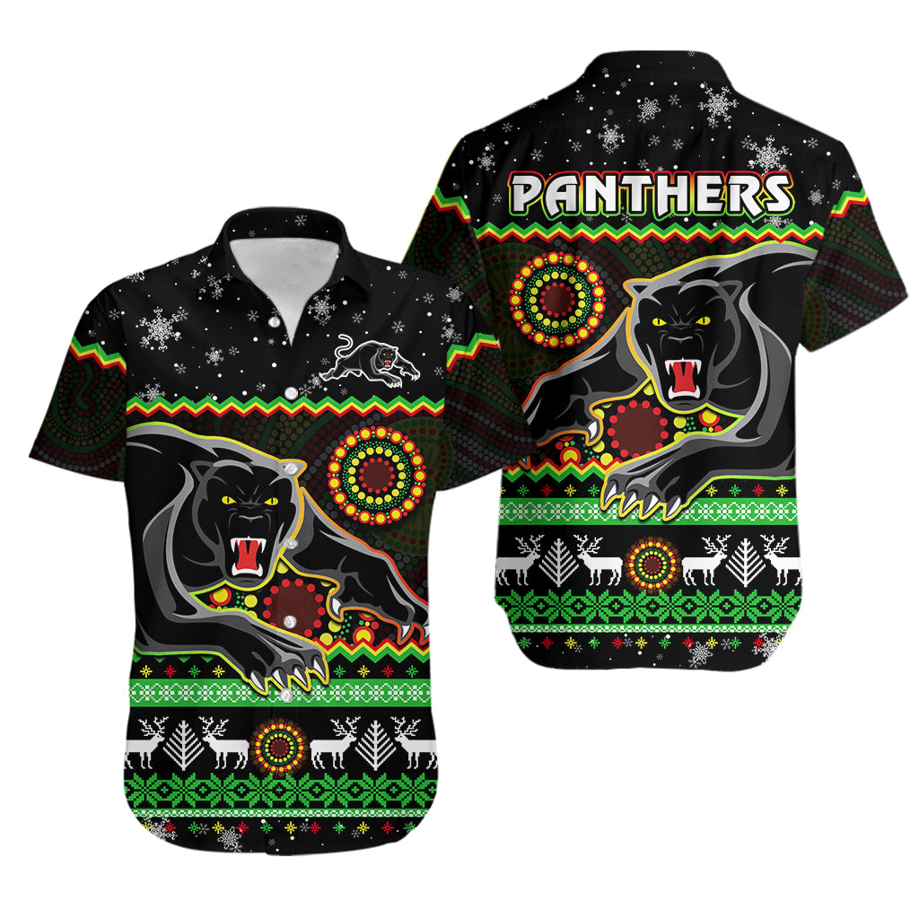 panthers-christmas-hawaiian-shirt-aboriginal-pattern-penrith-black-version
