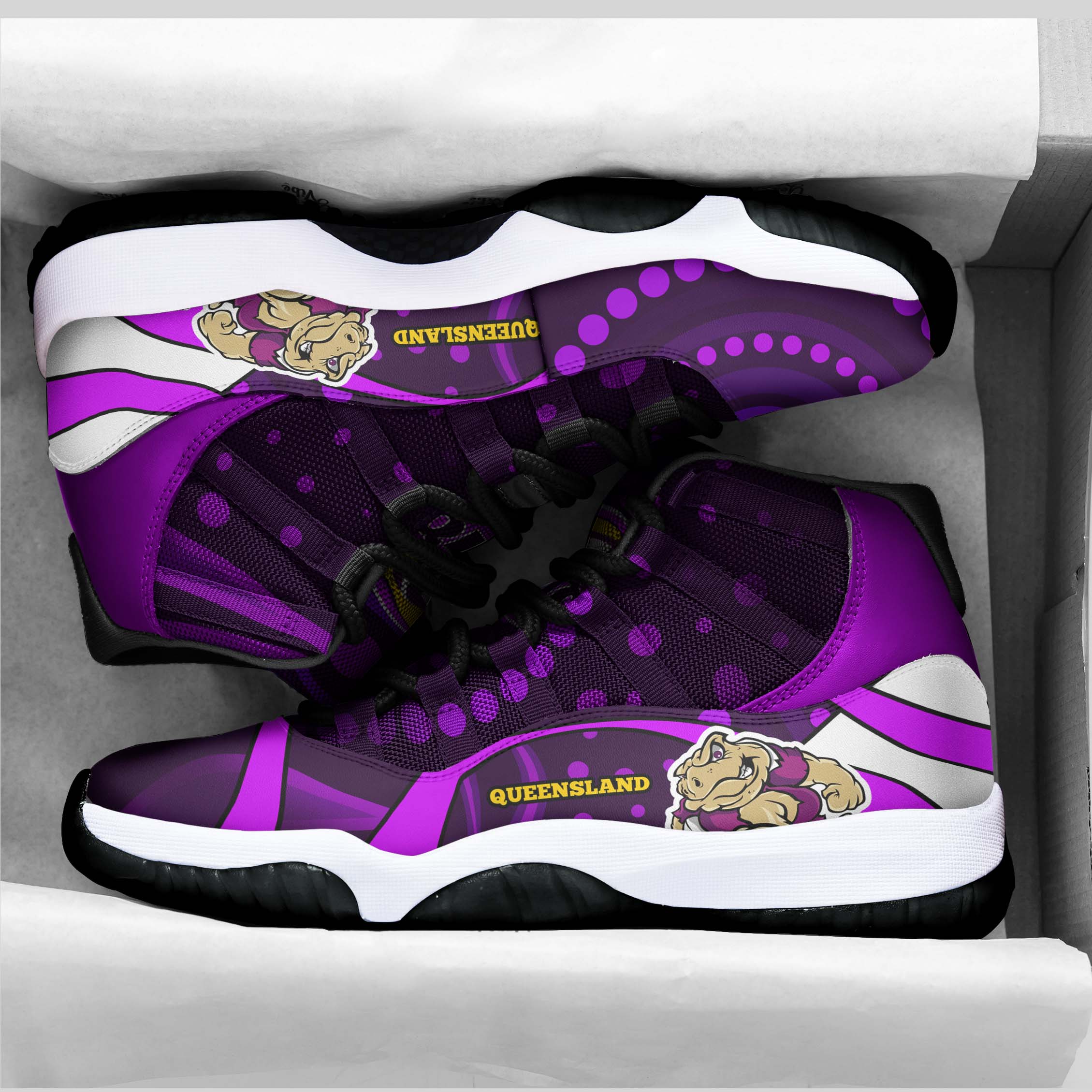 queensland-rugby-league-high-top-basketball-shoes-j11-queensland-maroons-mascot-with-aboriginal-art-state-of-origin