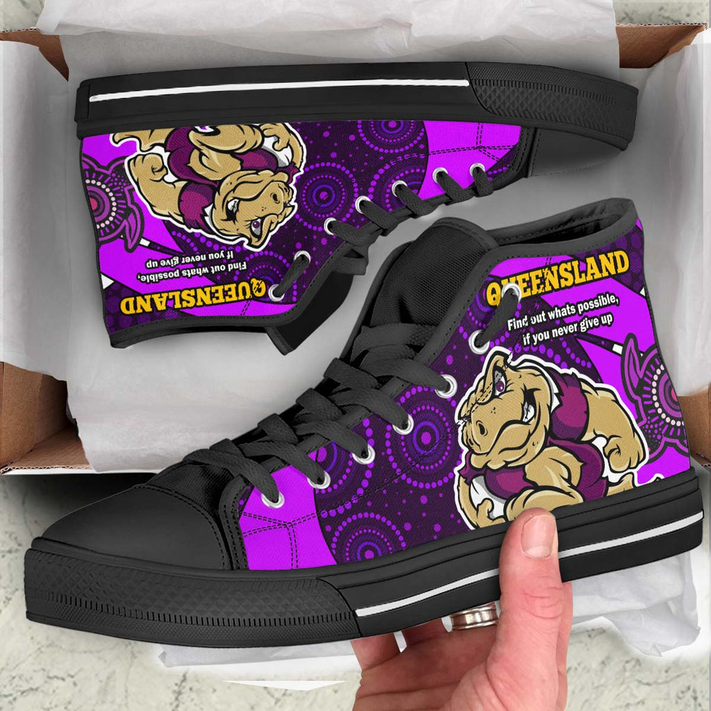 queensland-rugby-league-high-top-shoes-queensland-maroons-mascot-with-aboriginal-art-state-of-origin
