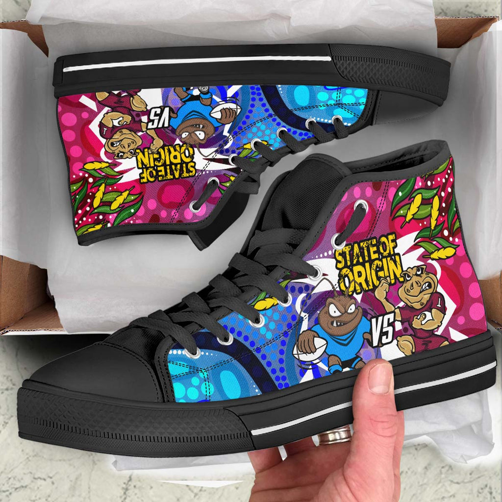 state-of-origin-rugby-league-high-top-shoes-nsw-vs-qld-rugby-team-mascot-with-aboriginal-culture