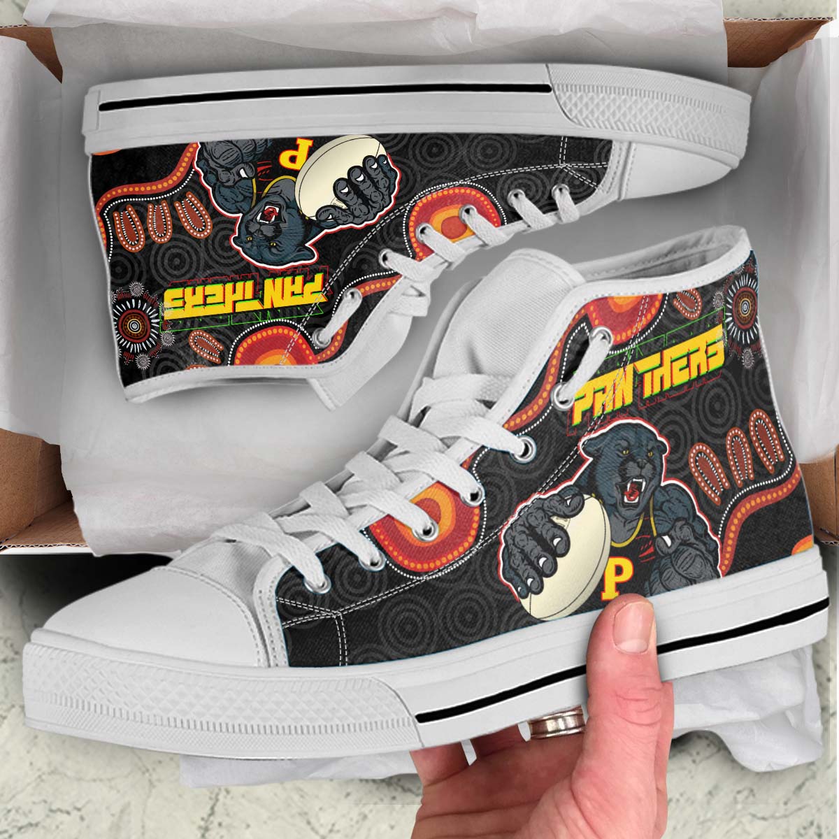 panthers-rugby-high-top-shoes-panthers-aboriginal-with-rugby-ball-indigenous-style-of-dot-painting-traditional