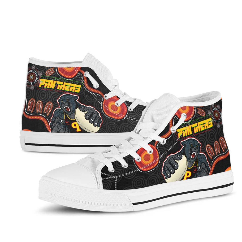 panthers-rugby-high-top-shoes-panthers-aboriginal-with-rugby-ball-indigenous-style-of-dot-painting-traditional