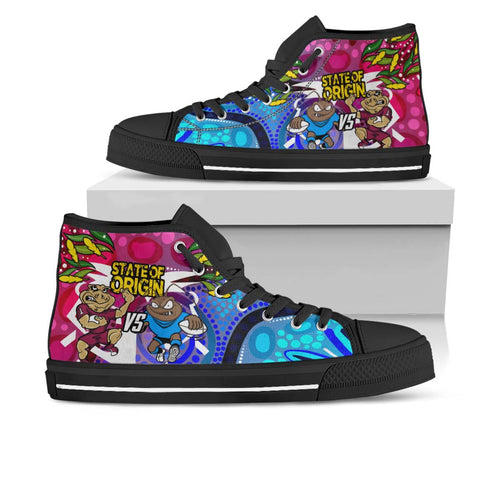 state-of-origin-rugby-league-high-top-shoes-nsw-vs-qld-rugby-team-mascot-with-aboriginal-culture