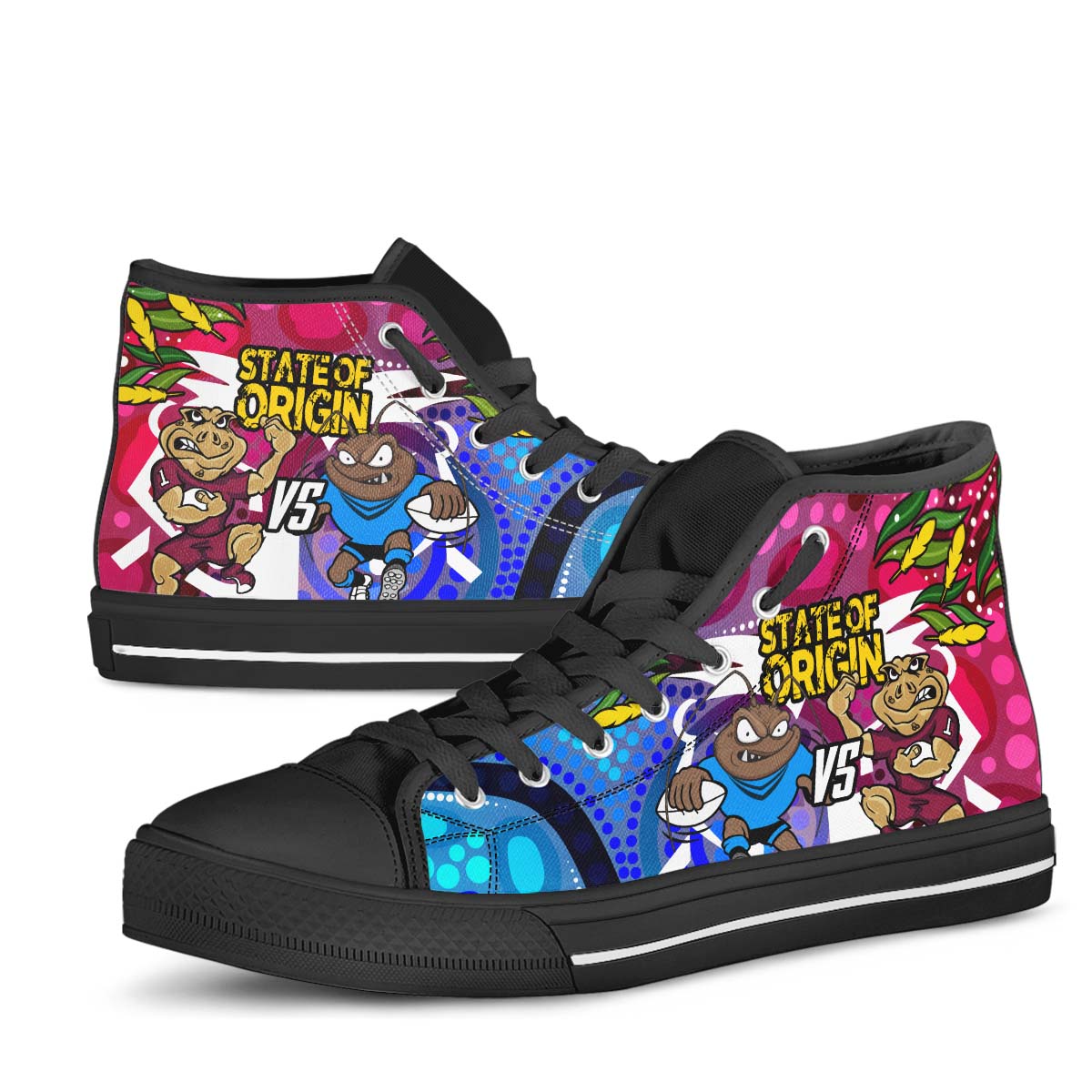 state-of-origin-rugby-league-high-top-shoes-nsw-vs-qld-rugby-team-mascot-with-aboriginal-culture
