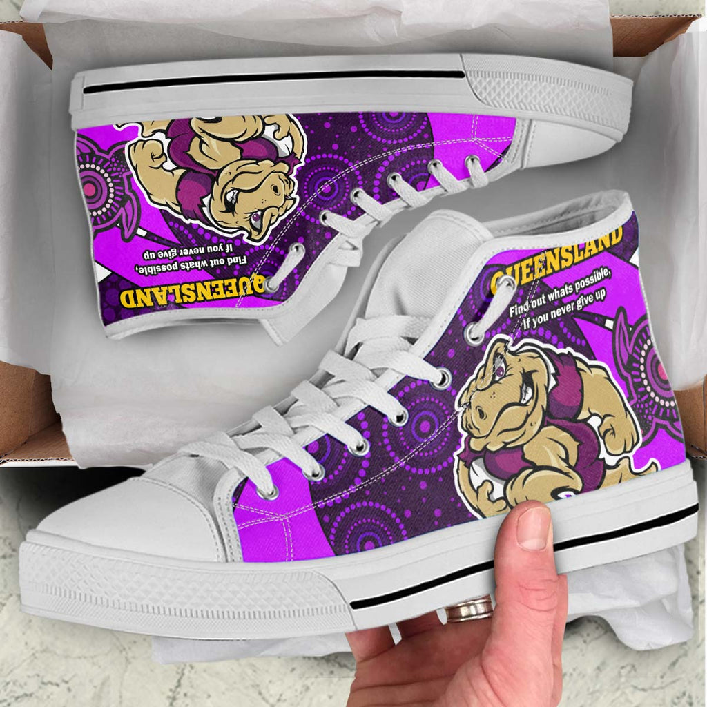 queensland-rugby-league-high-top-shoes-queensland-maroons-mascot-with-aboriginal-art-state-of-origin