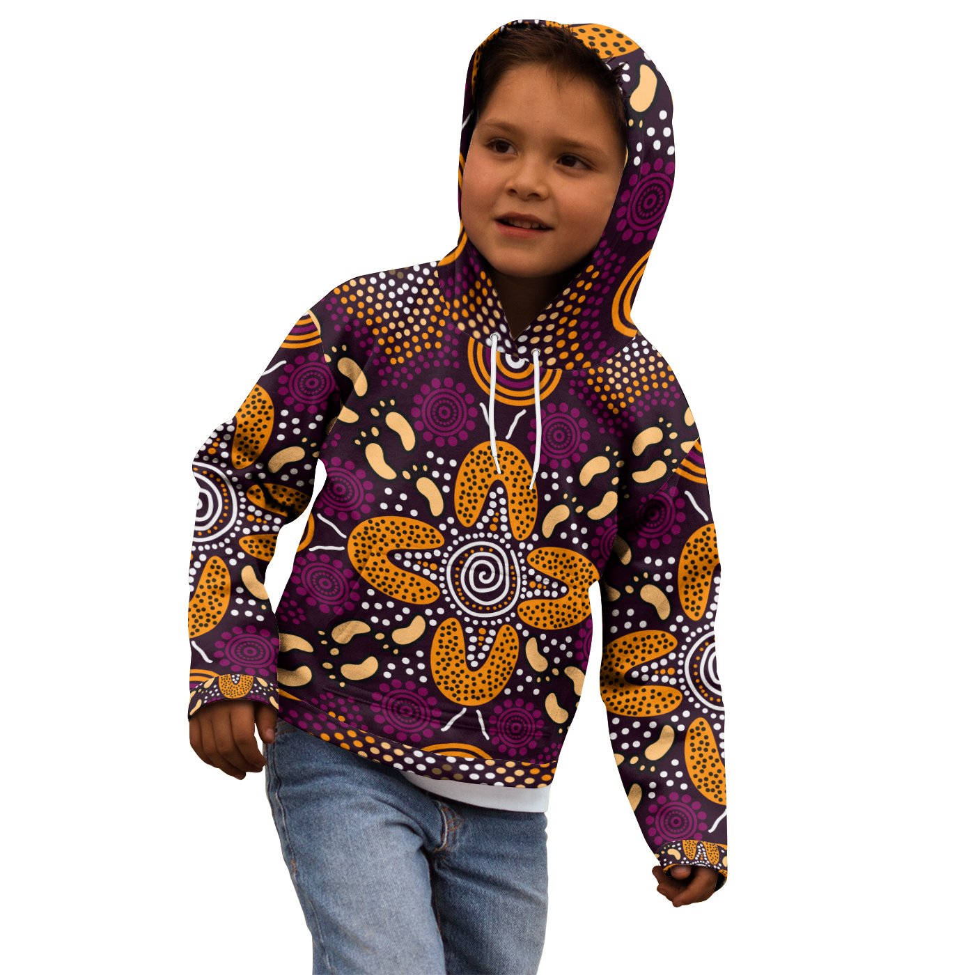 aboriginal-kid-hoodie-flowers-dot-panting-art