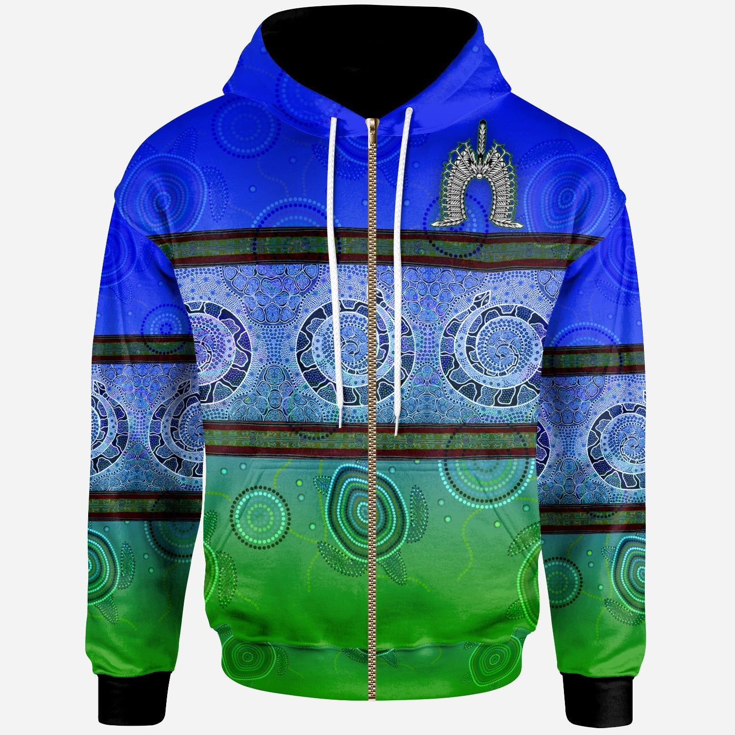 ZIp Hoodie - Turtle With Dhari Mask Snake Patterns-