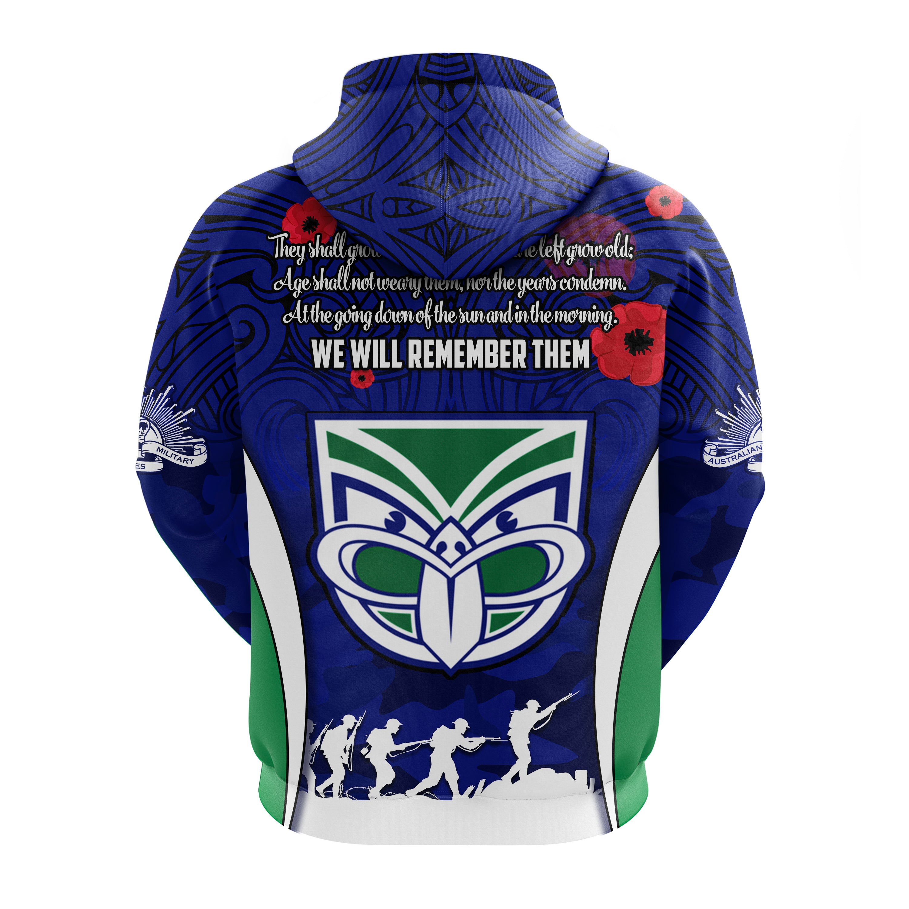 Warriors Anzac 2022 Hoodie Maori Pattern Always Remember Them LT13
