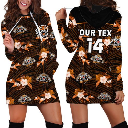 (Custom Text And Number) Wests Tigers Rugby Hoodie Dress Polynesian Tribal Mix Tropical Hawaiian Style LT14