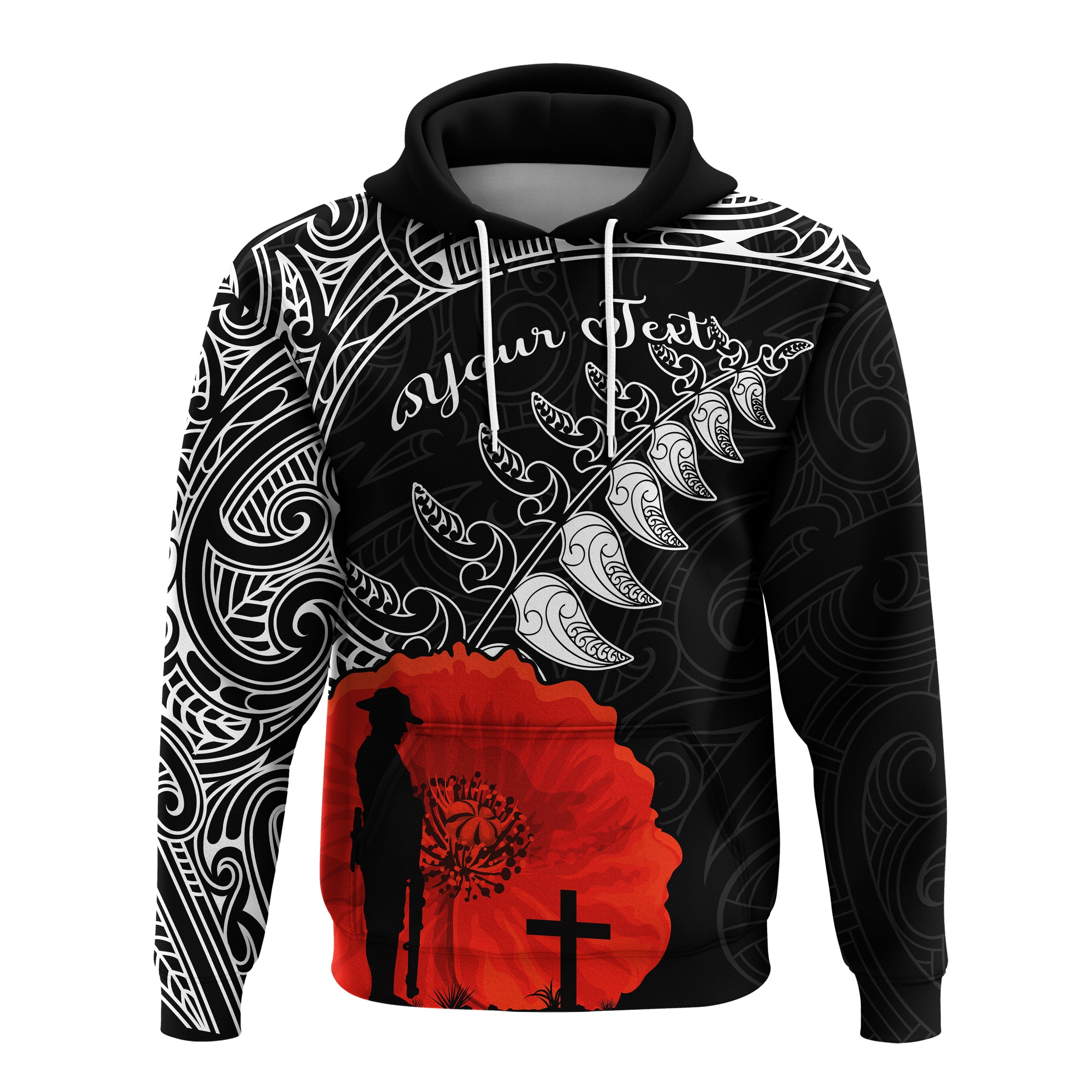 custom-personalised-new-zealand-anzac-2022-hoodie-maori-mix-fern-poppy