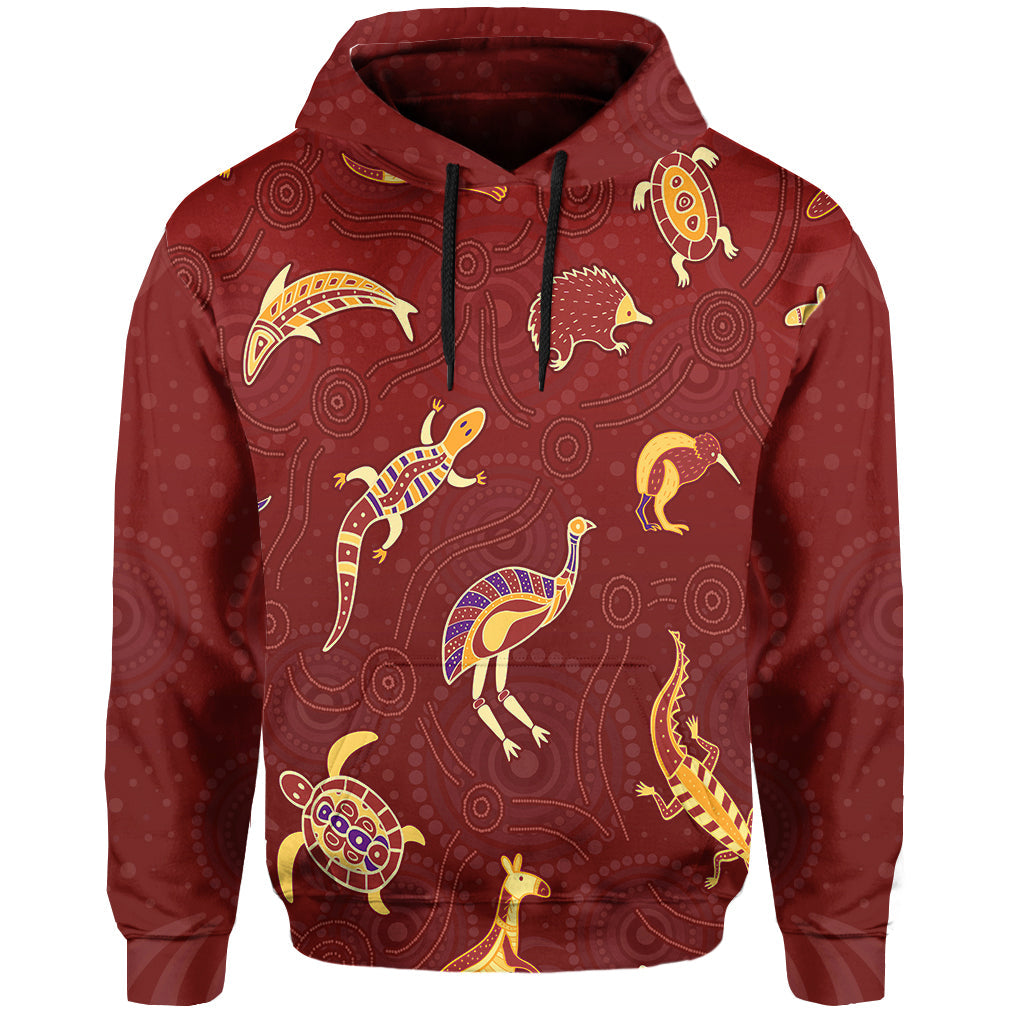custom-personalised-aboriginal-art-hoodie-animals-australia-version-maroon