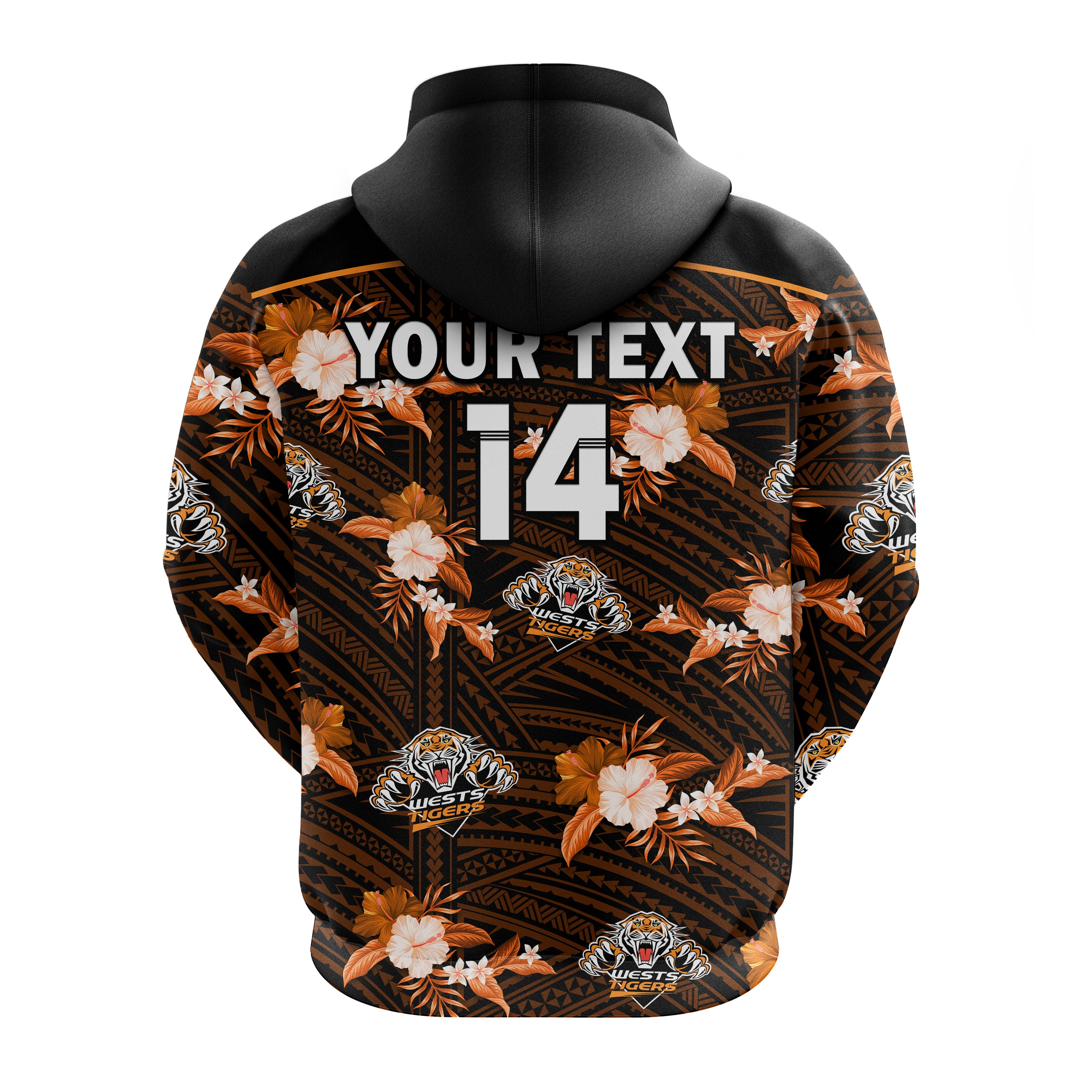 (Custom Text And Number) Wests Tigers Rugby Hoodie Polynesian Tribal Mix Tropical Hawaiian Style LT14