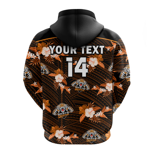 (Custom Text And Number) Wests Tigers Rugby Hoodie Polynesian Tribal Mix Tropical Hawaiian Style LT14