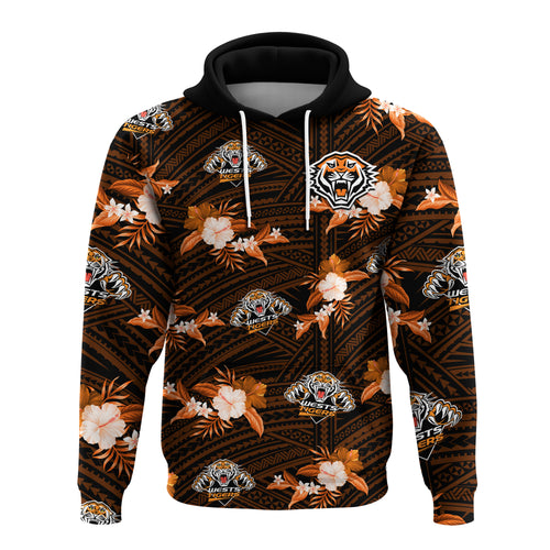 (Custom Text And Number) Wests Tigers Rugby Hoodie Polynesian Tribal Mix Tropical Hawaiian Style LT14