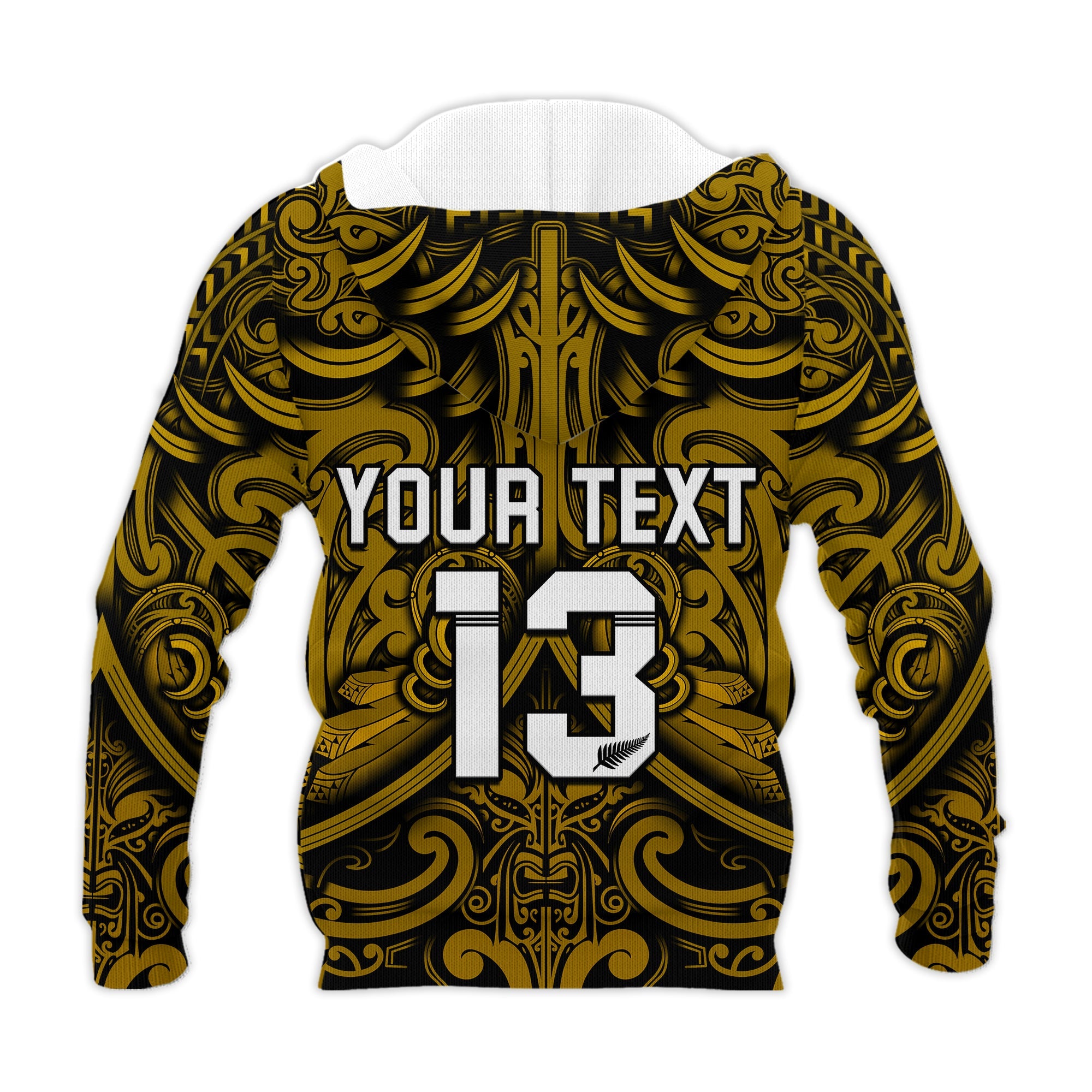 custom-text-and-number-new-zealand-silver-fern-rugby-hoodie-all-black-gold-nz-maori-pattern
