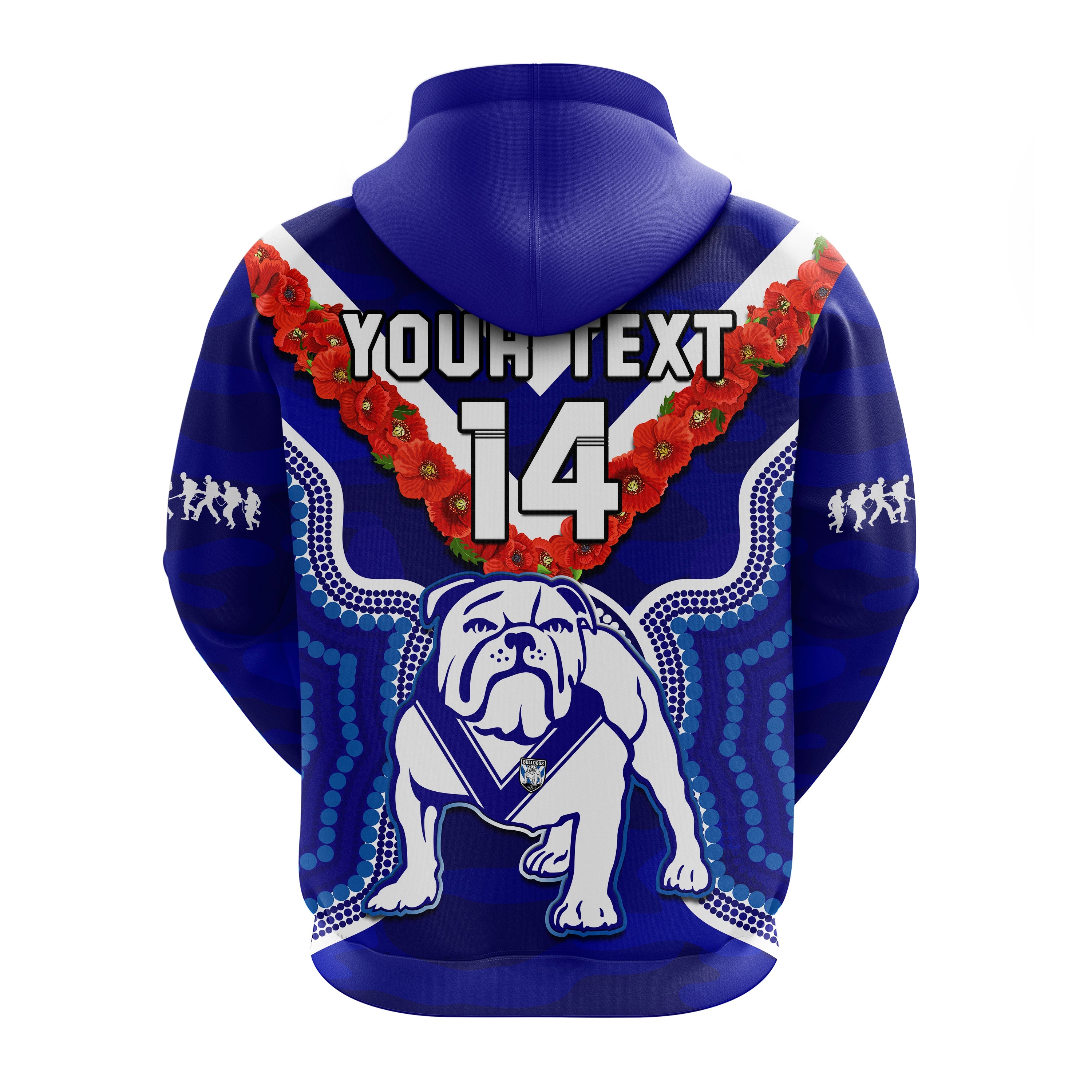 custom-text-and-number-bulldogs-rugby-anzac-2023-hoodie-dots-poppy-mix-camouflage-lest-we-forget