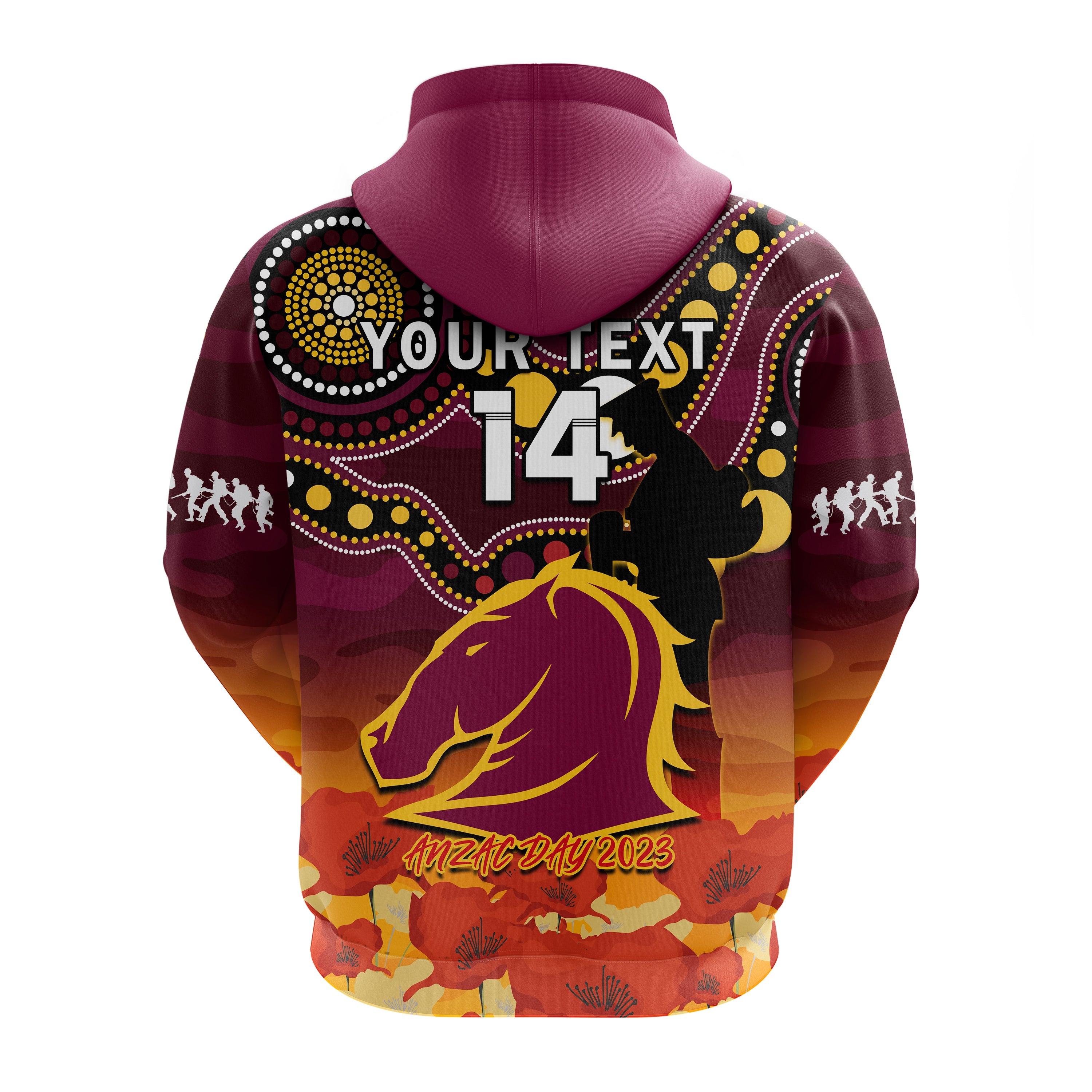 custom-text-and-number-brisbane-broncos-rugby-anzac-2023-hoodie-aboriginal-mix-poppy-lest-we-forget