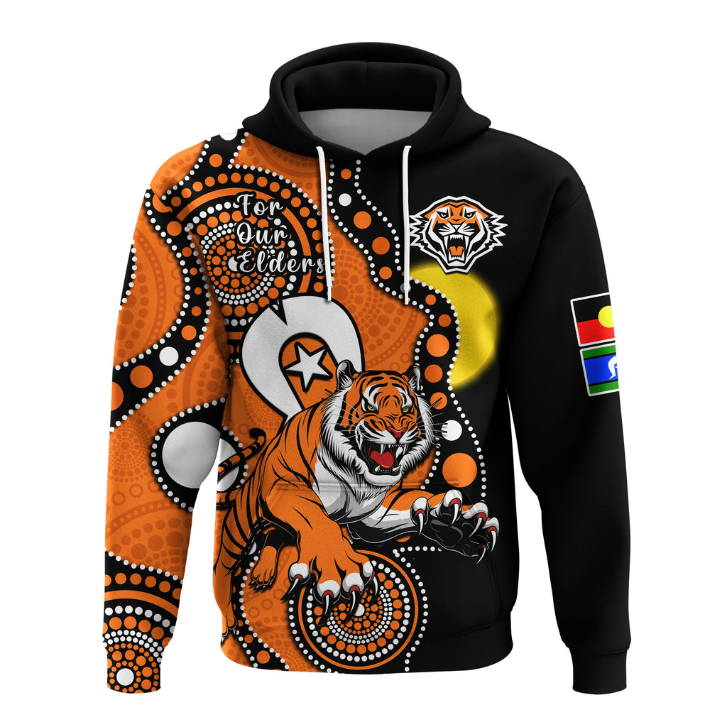 custom-text-and-number-wests-tigers-rugby-naidoc-2023-hoodie-for-our-elders-indigenous-art