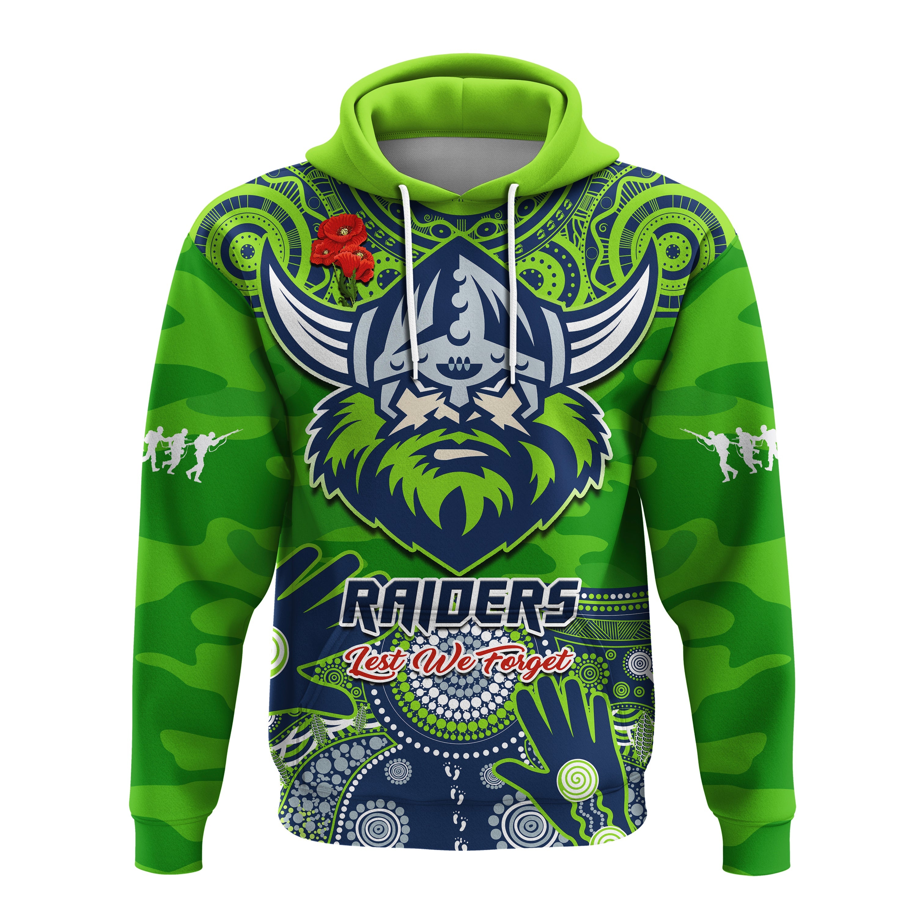 custom-text-and-number-raiders-rugby-anzac-2023-hoodie-dots-poppy-mix-camouflage-lest-we-forget