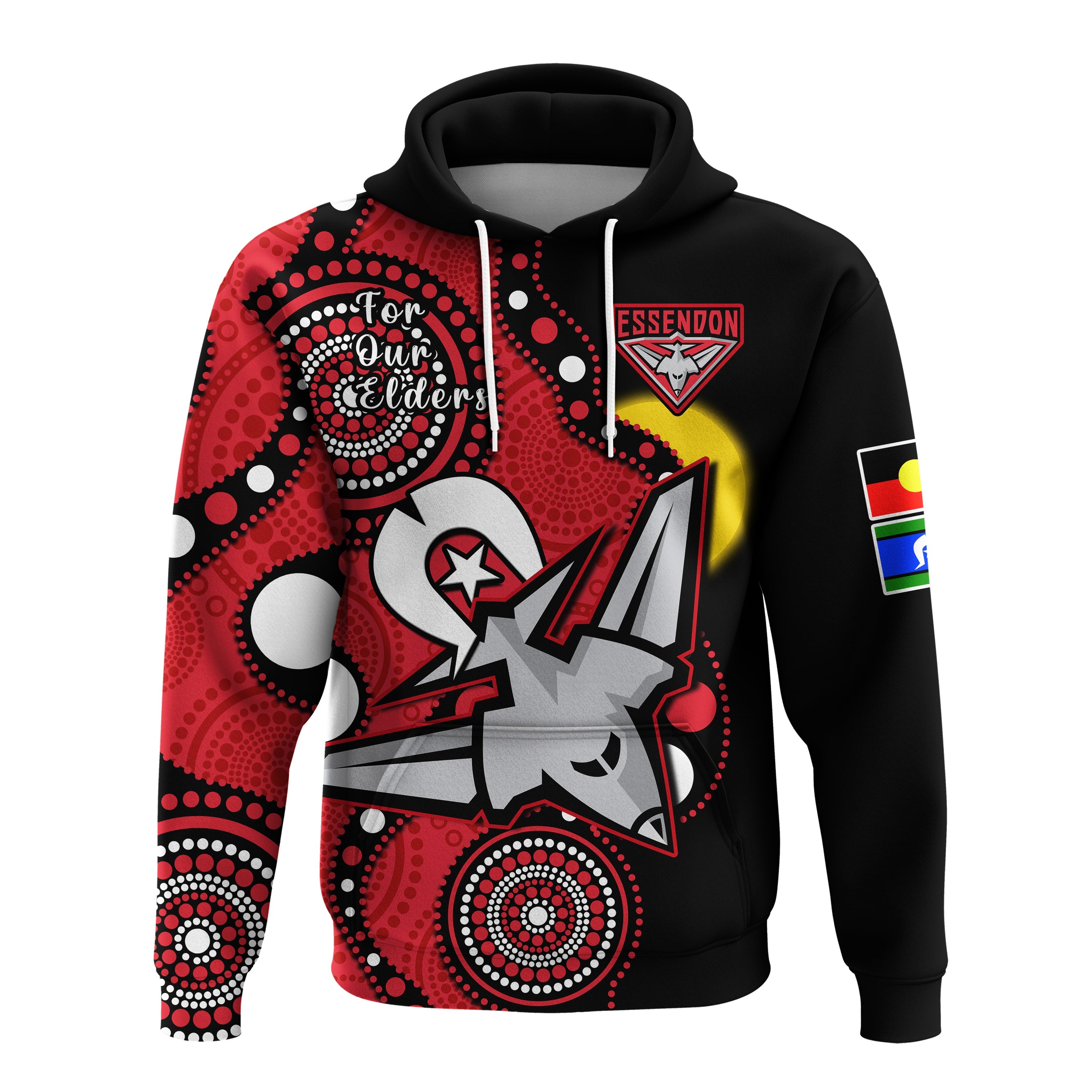 custom-text-and-number-essendon-football-naidoc-2023-hoodie-bombers-for-our-elders-indigenous-art