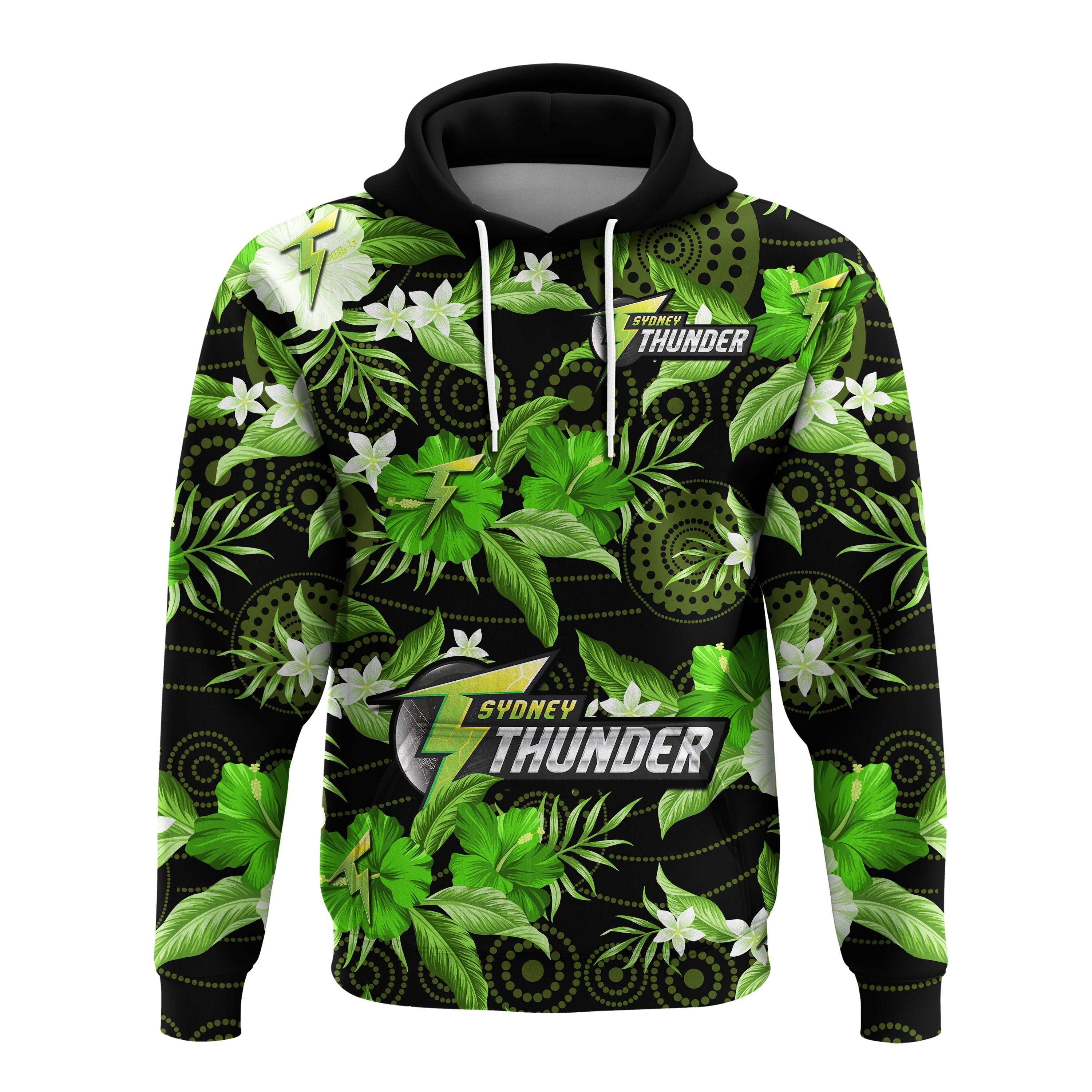 custom-text-and-number-sydney-thunder-cricket-hoodie-aboriginal-art-mix-tropical-flowers