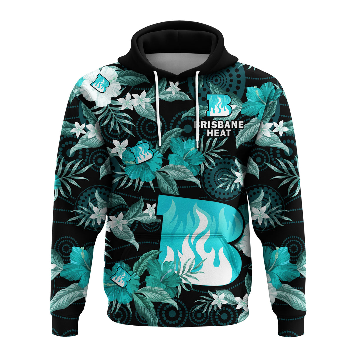 custom-text-and-number-brisbane-heat-cricket-hoodie-aboriginal-art-mix-tropical-flowers